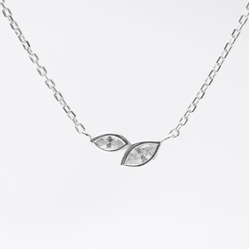 Silver Two Cubic Marquis Leaves Necklace