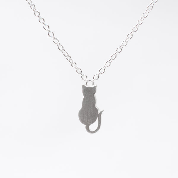Brushed Silver Sitting Cat Necklace