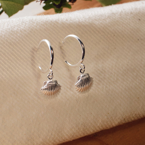 Silver Hanging Shell Hoops