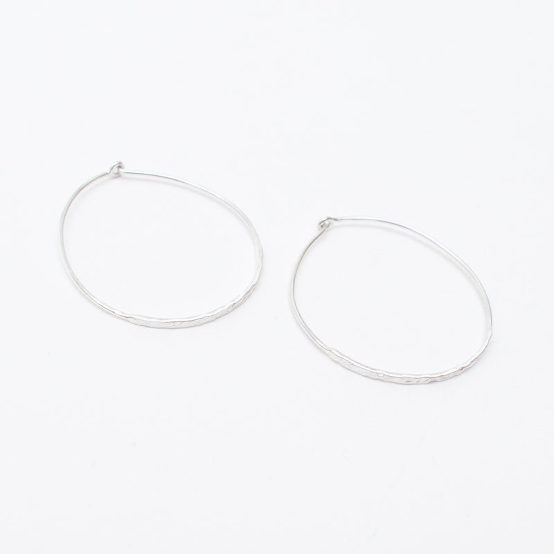Hammered Silver Large Wire Hoops