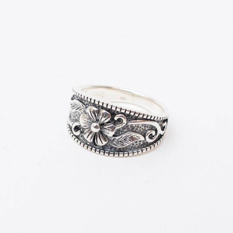 Oxidized Silver Flower & Leaf Ring