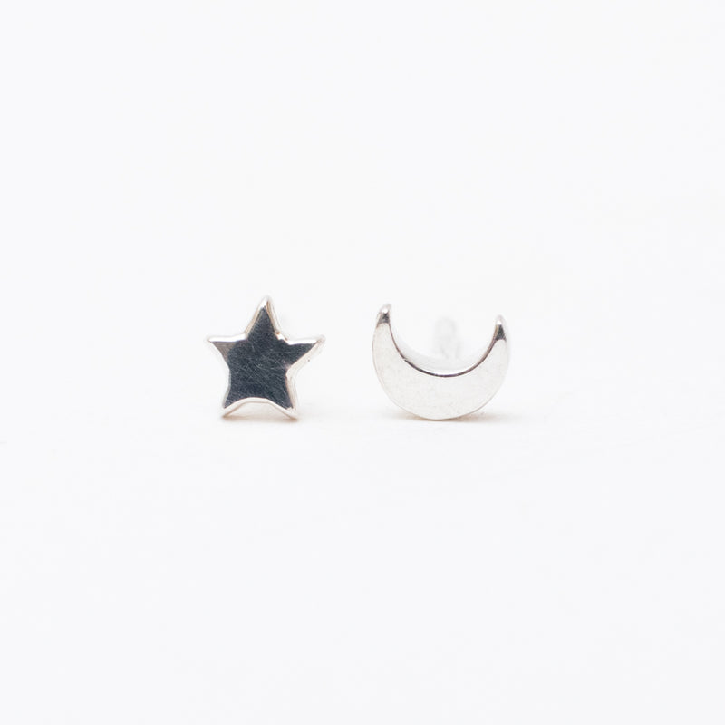 Silver Star & Moon Studs
