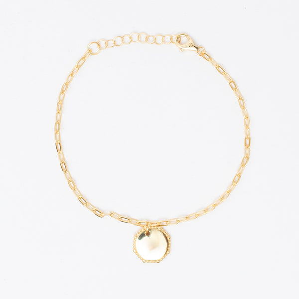 Gold Plated Bubble Framed Round Tag Bracelet