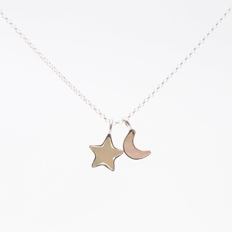 Silver & Mother of Pearl Moon & Star Necklace