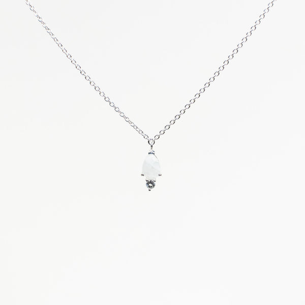 Silver Teardrop Shaped Moonstone & CZ Necklace
