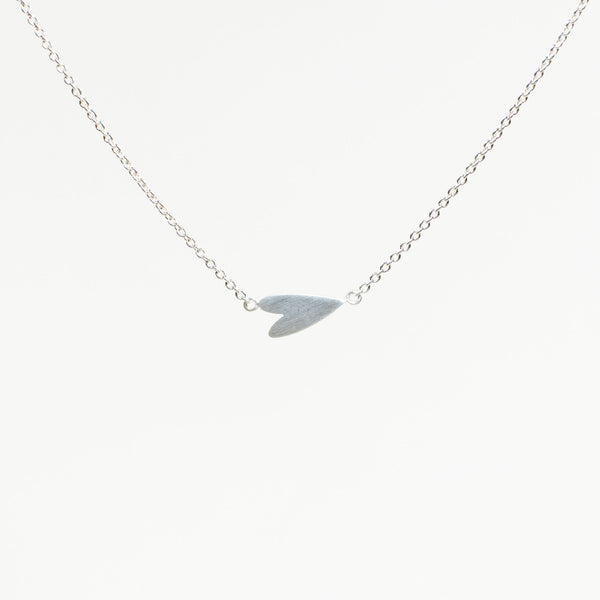 Brushed Silver Horizontal Heart Necklace