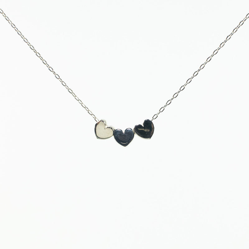Silver Triple Heart Small Puff Necklace
