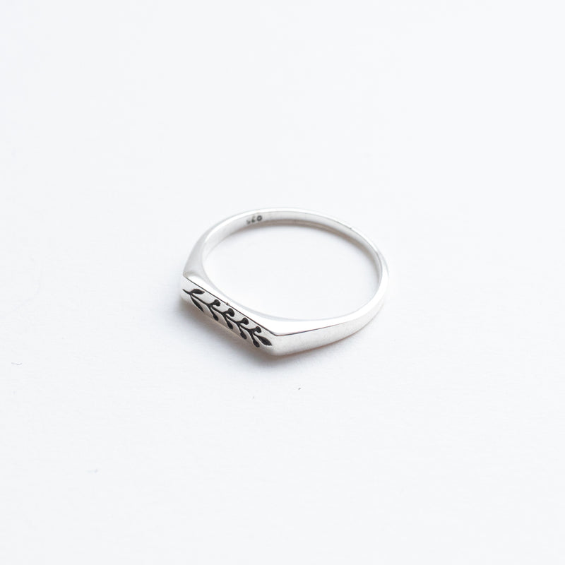 Stamped Silver Leaf Signet Style Ring
