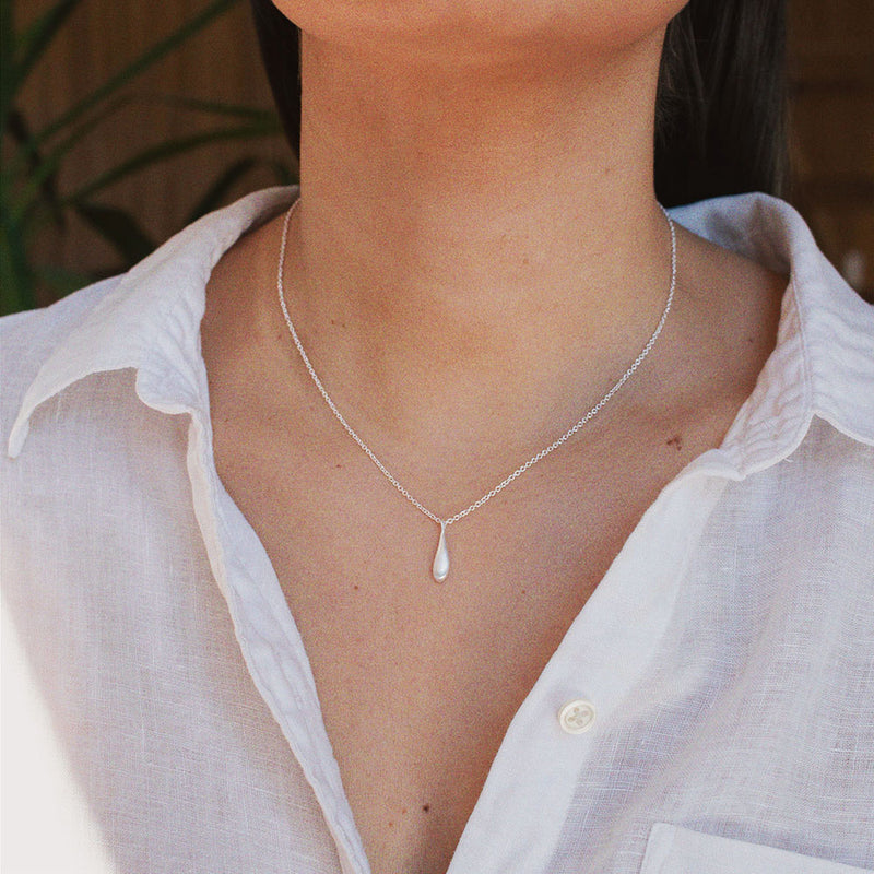 Small Drop Brushed Silver Necklace