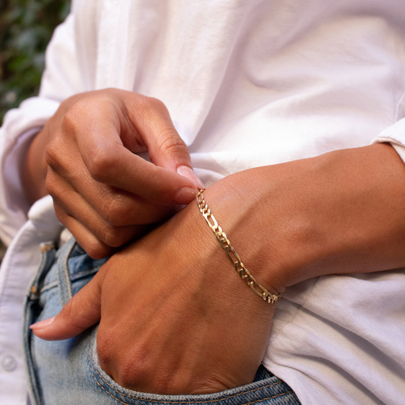 Gold Plated Flat Figaro Chain Bracelet