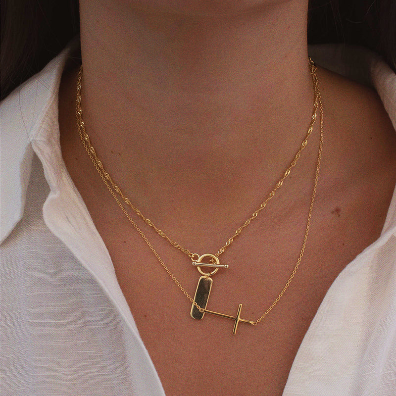 Gold Plated Sideways Cross Necklace
