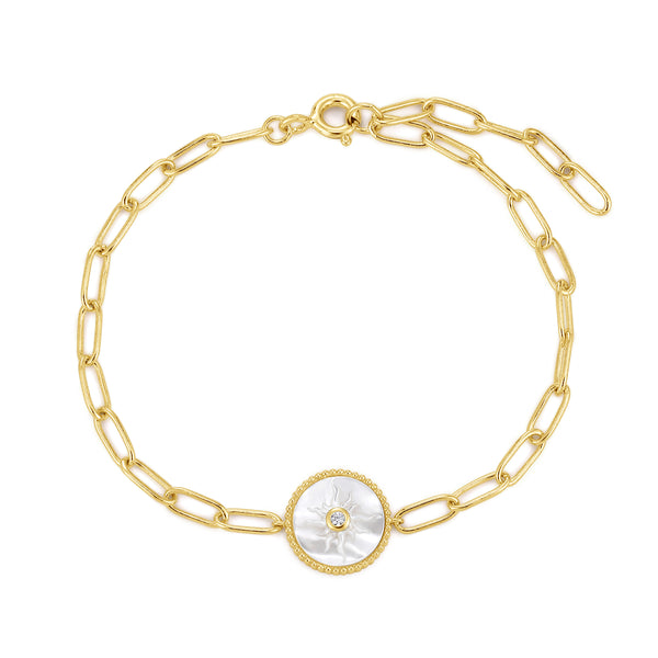 Gold Plated Mother of Pearl & CZ Sun Bracelet