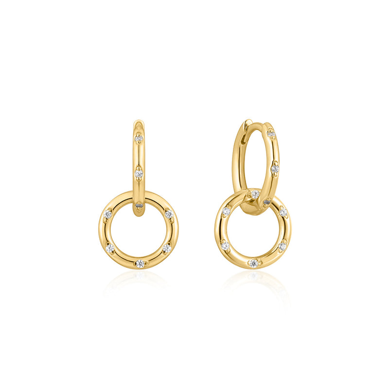 Gold Plated Crystal Huggie Hoops with Circle Drop
