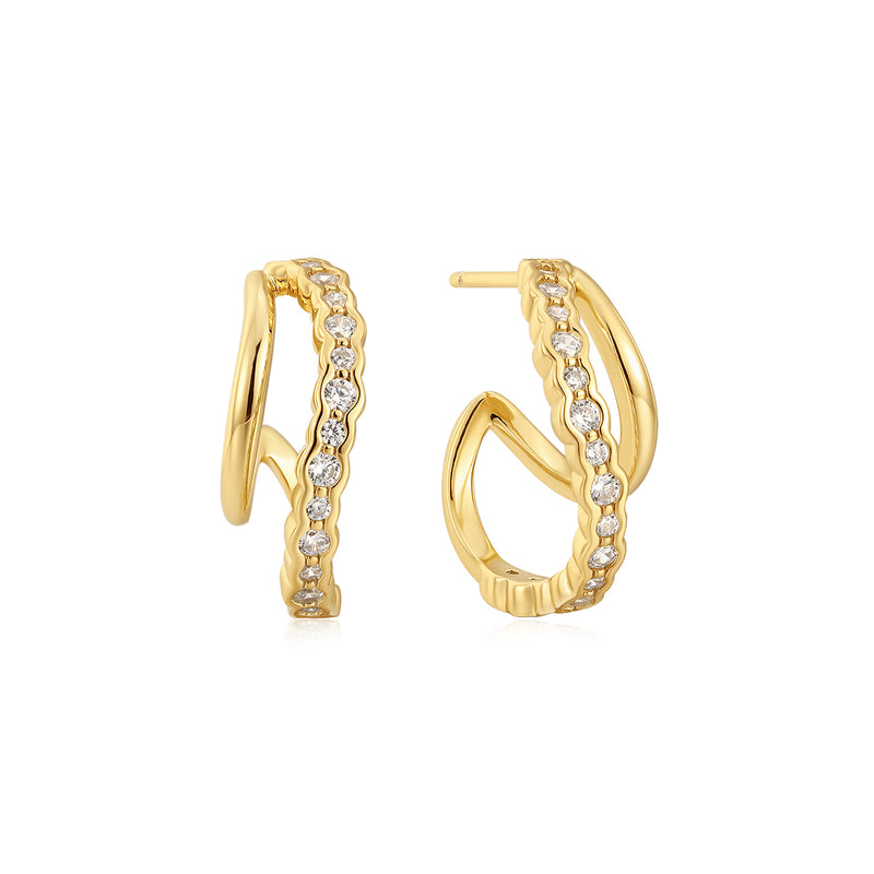 Gold Plated Wavy Double CZ Hoops