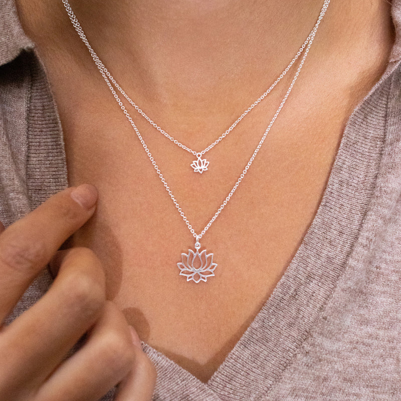 Brushed Silver Lotus Necklace