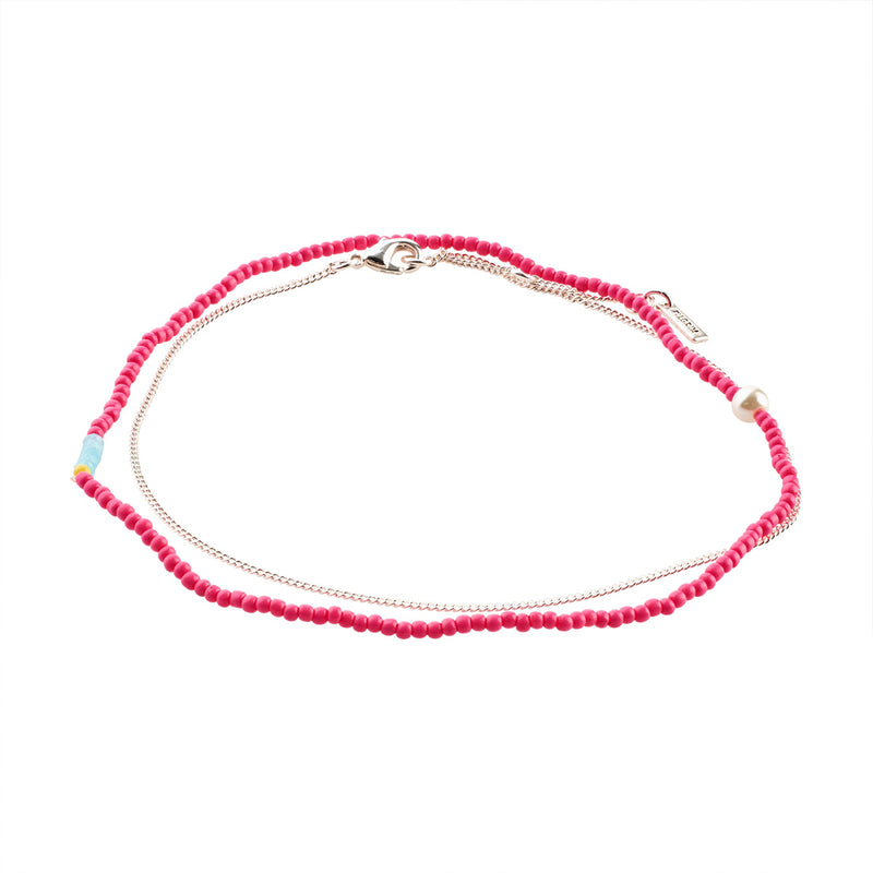 Paloma Silver Plated Pink Beaded Ankle Chain