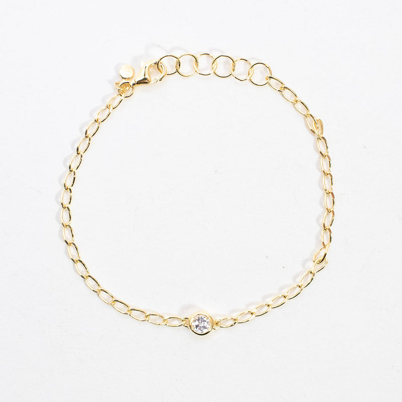 Gold Vermeil White Topaz Curb Chain Bracelet