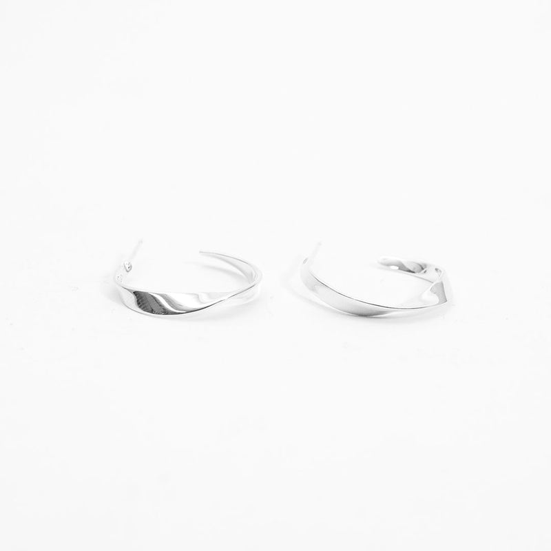 Twisted Silver Ribbon Hoops