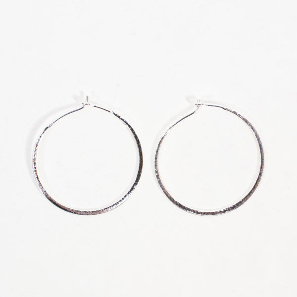 Small Silver Hammered Wire Hoops