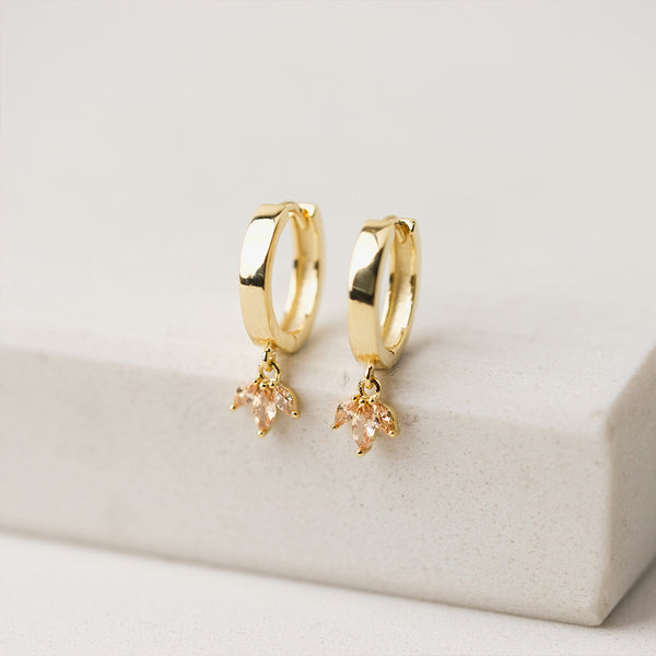 Gold Tiara Huggie Drop Hoop Earrings