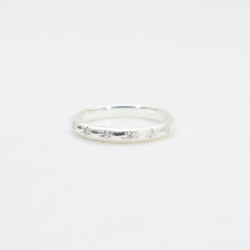 Silver Star Set CZ Rounded Thin Band
