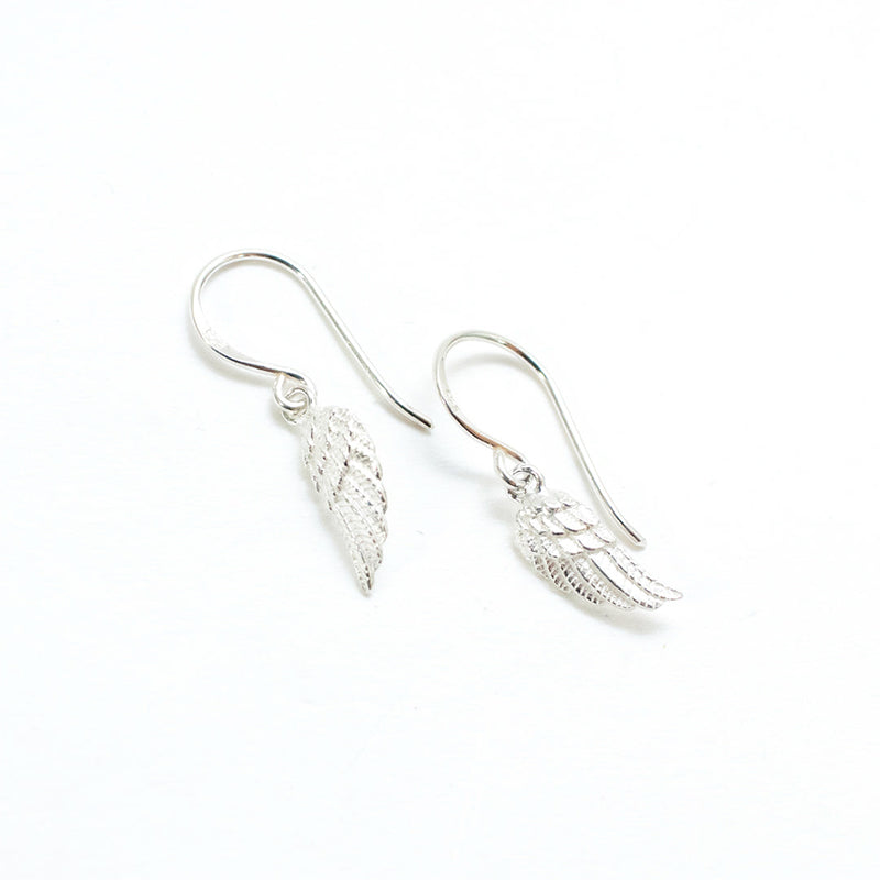 Tiny Silver Drop Wing Earrings